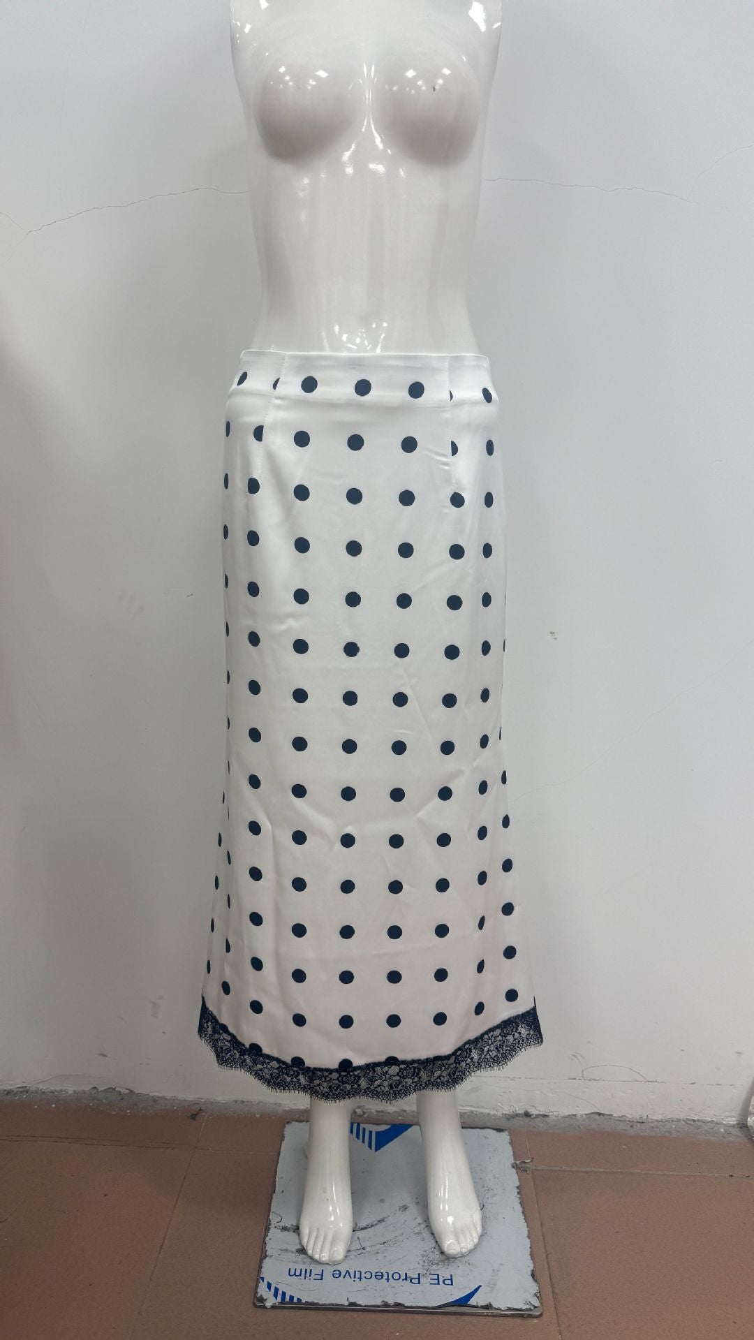 Maxi Skirt with Polka Dots & Lace Trim