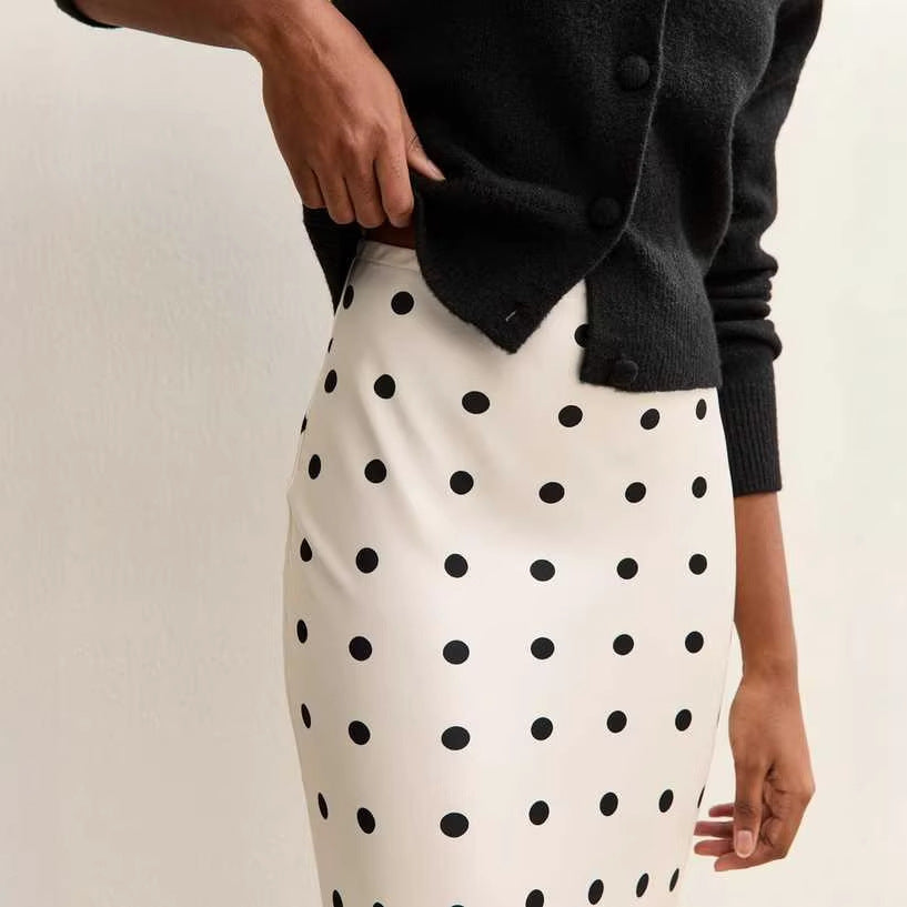 Maxi Skirt with Polka Dots & Lace Trim
