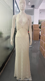 Elegant Lace Halter Maxi Dress