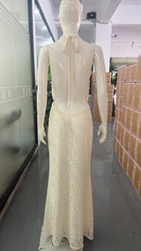 Elegant Lace Halter Maxi Dress
