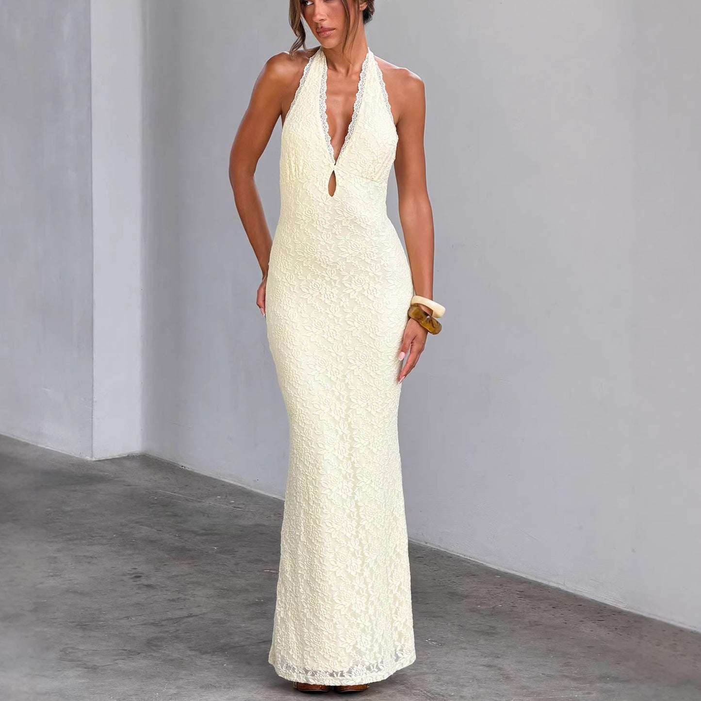 Elegant Lace Halter Maxi Dress