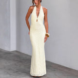 Elegant Lace Halter Maxi Dress