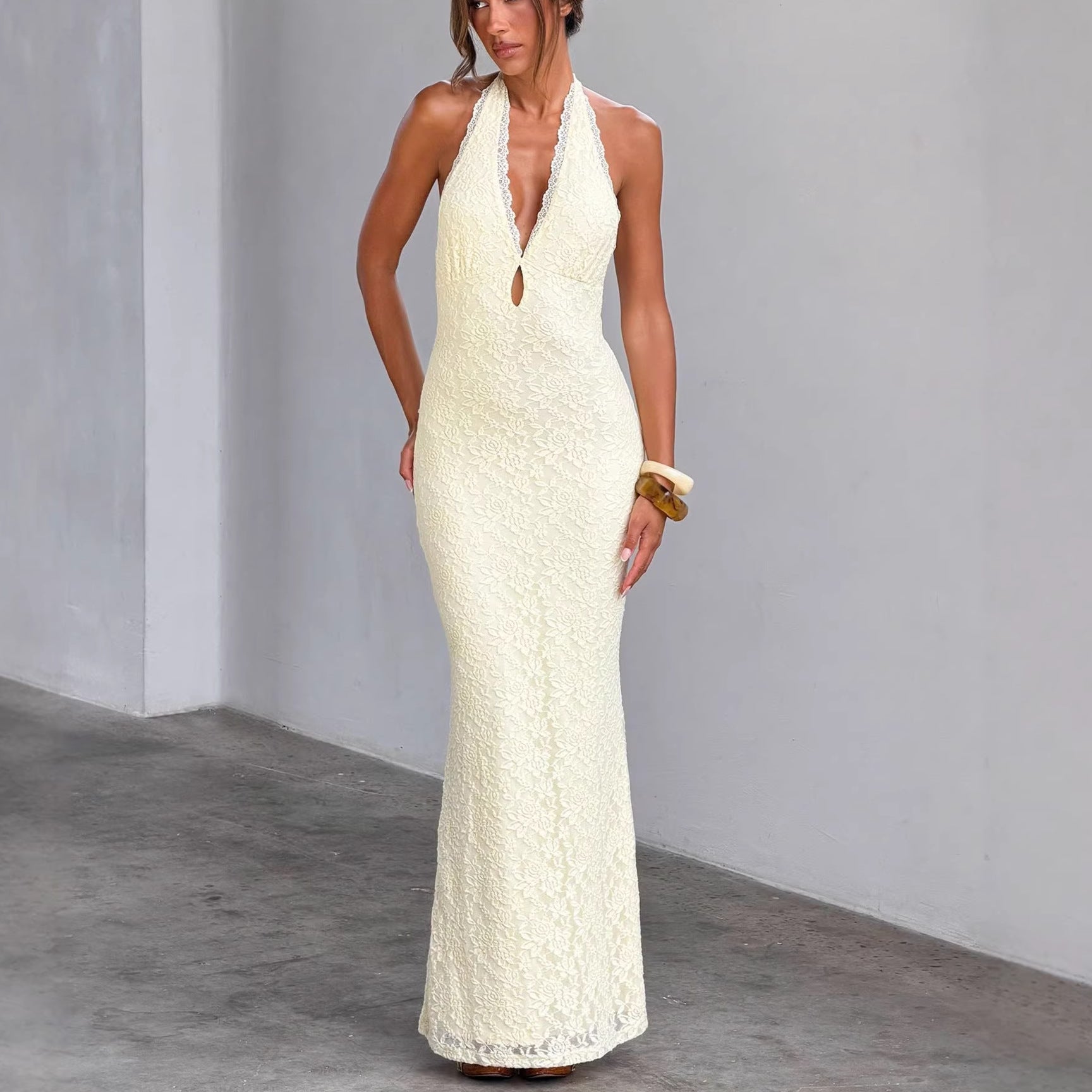 Elegant Lace Halter Maxi Dress