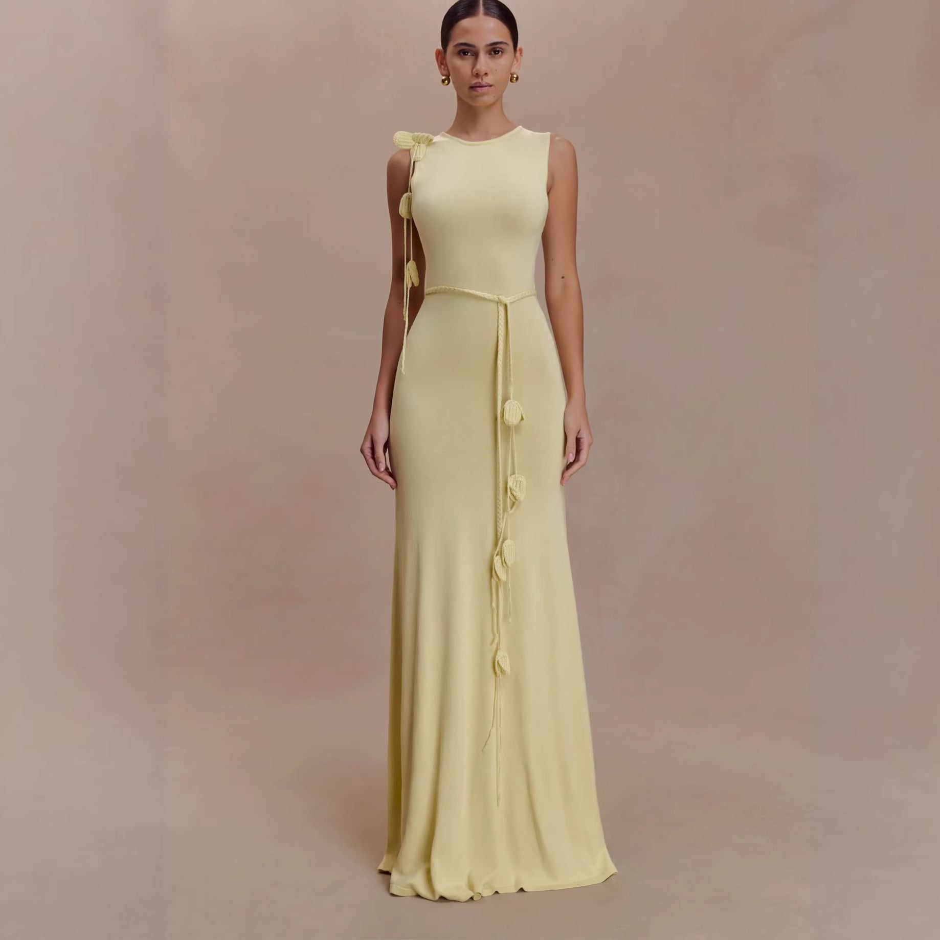 Sleeveless Maxi Dress with Pom-Pom Detail