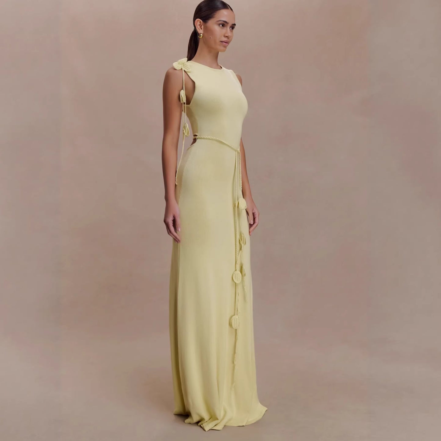 Sleeveless Maxi Dress with Pom-Pom Detail