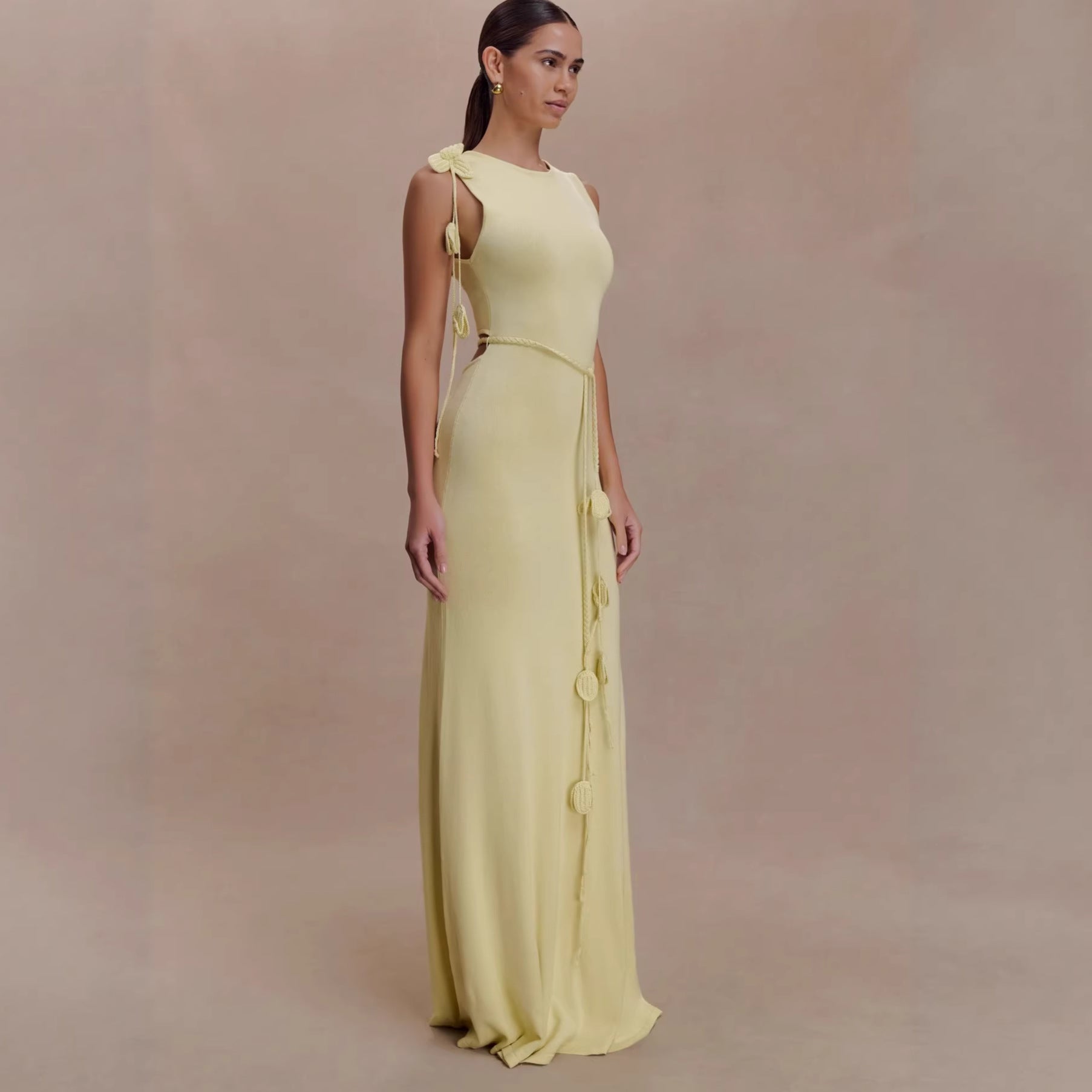 Sleeveless Maxi Dress with Pom-Pom Detail