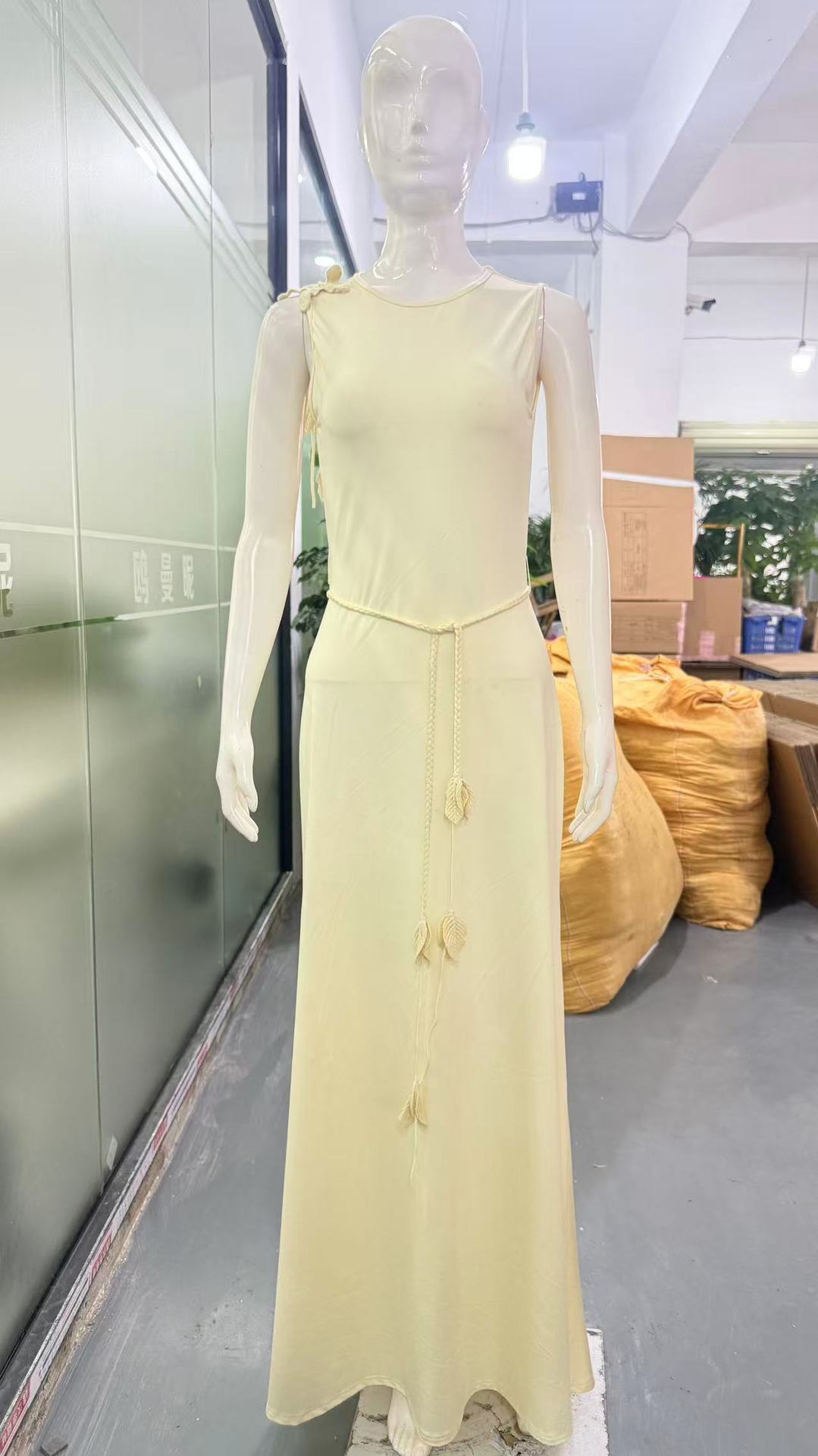 Sleeveless Maxi Dress with Pom-Pom Detail