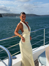 Halter Maxi Dress with Decorative Brooch