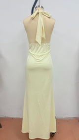 Halter Maxi Dress with Decorative Brooch