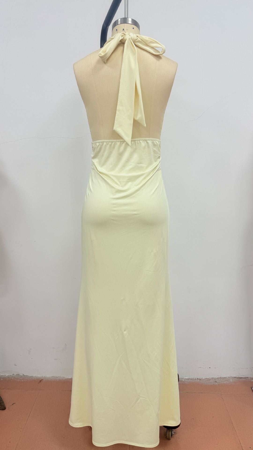 Halter Maxi Dress with Decorative Brooch