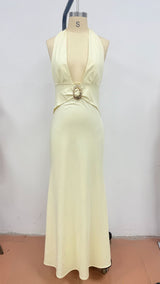 Halter Maxi Dress with Decorative Brooch