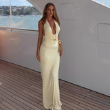 Halter Maxi Dress with Decorative Brooch