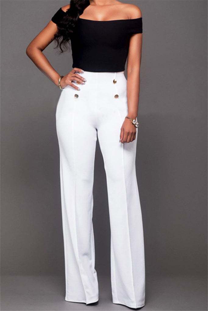 High-Waisted White Wide-Leg Pants