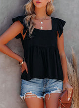 Ruffle Sleeve Square Neck Top