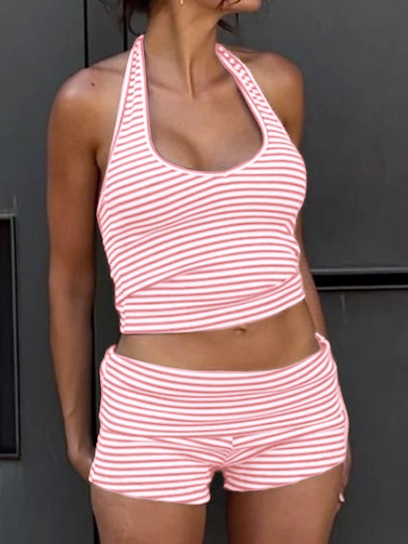 Striped Sleeveless Crop Top & Shorts Set