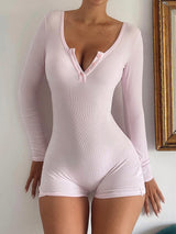 Long-Sleeve Button-Front Jumpsuit