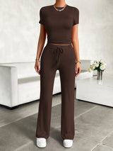 Two-Piece Set with Drawstring Pants and Crop Top