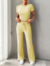 Two-Piece Set with Drawstring Pants and Crop Top