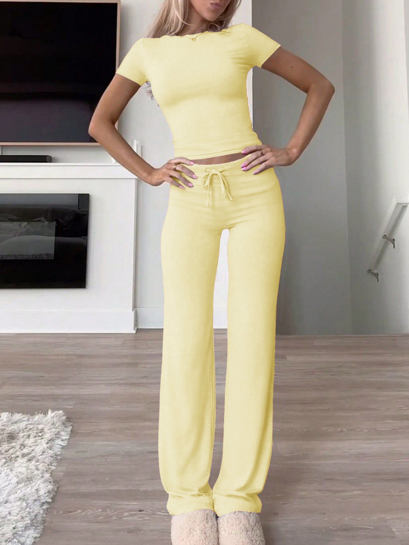 Two-Piece Set with Drawstring Pants and Crop Top