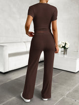 Two-Piece Set with Drawstring Pants and Crop Top