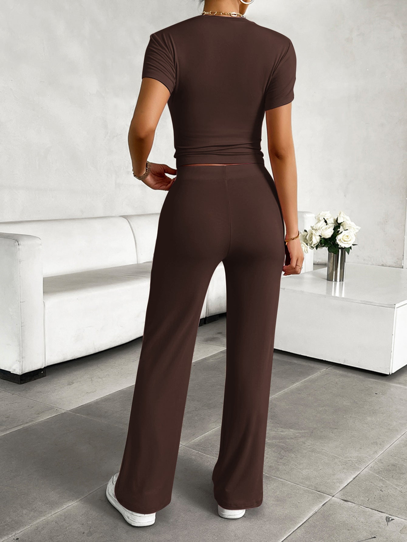 Two-Piece Set with Drawstring Pants and Crop Top