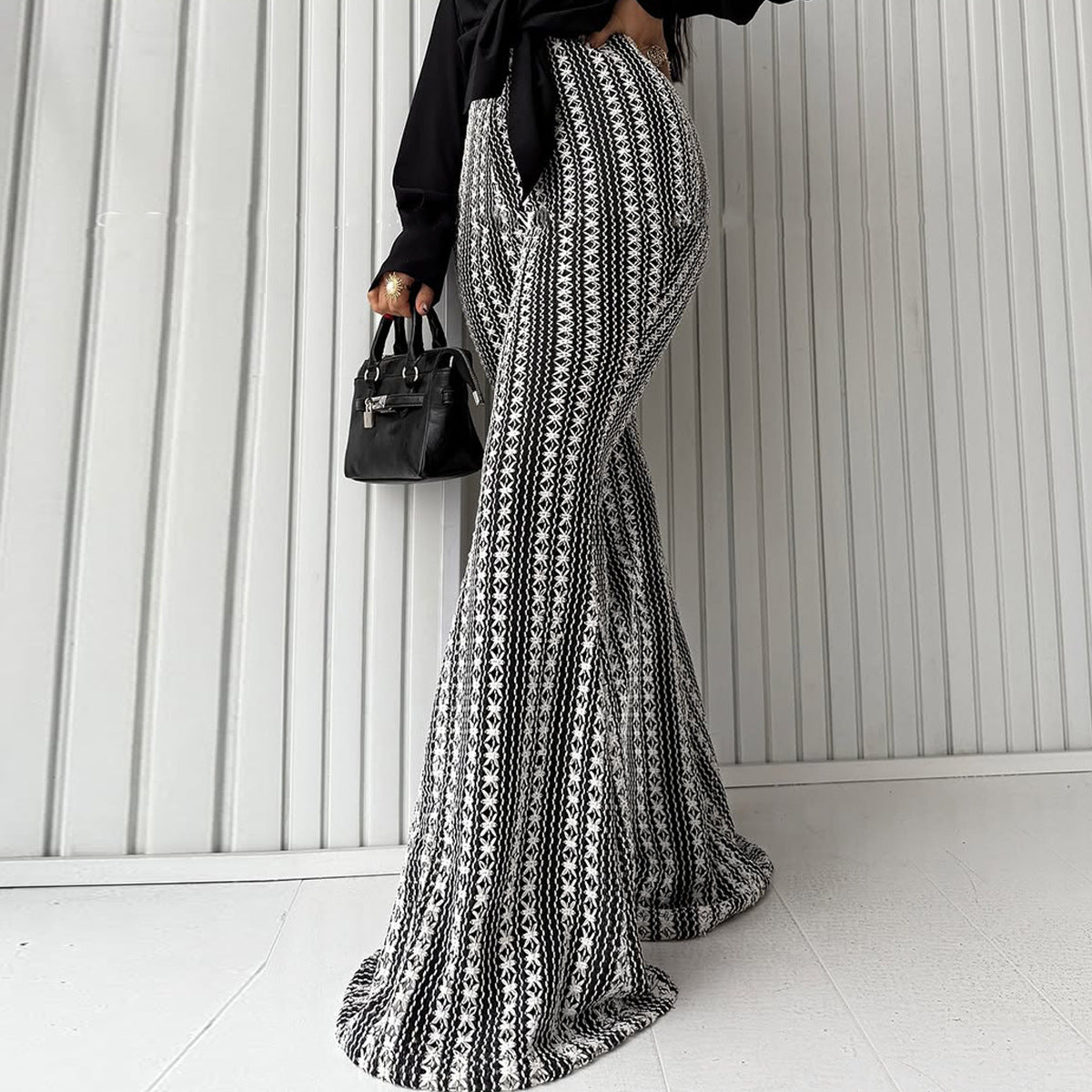 Geometric Pattern Flared Wide-Leg Pants