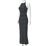 Black Striped Halter Maxi Dress