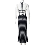 Black Striped Halter Maxi Dress