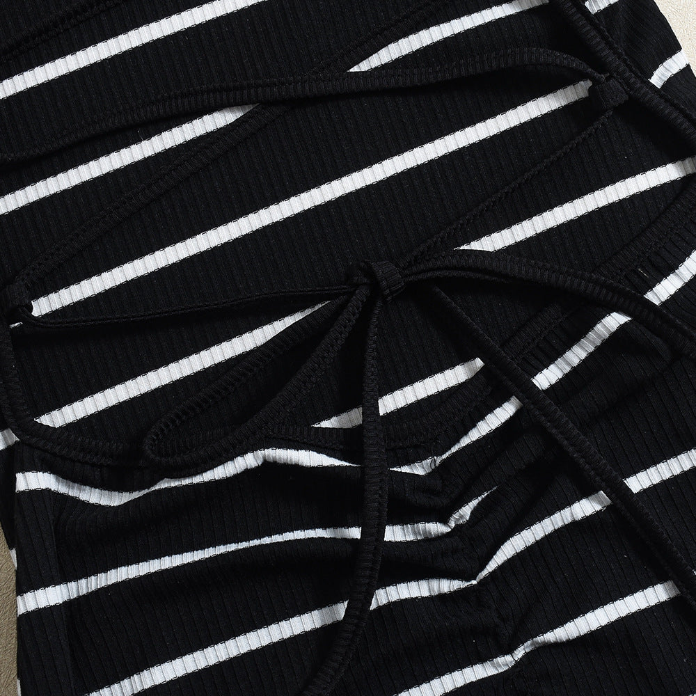 Black Striped Halter Maxi Dress