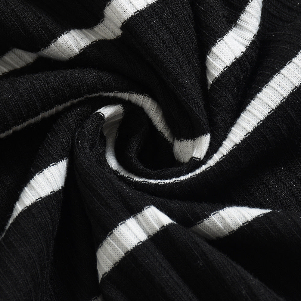 Black Striped Halter Maxi Dress