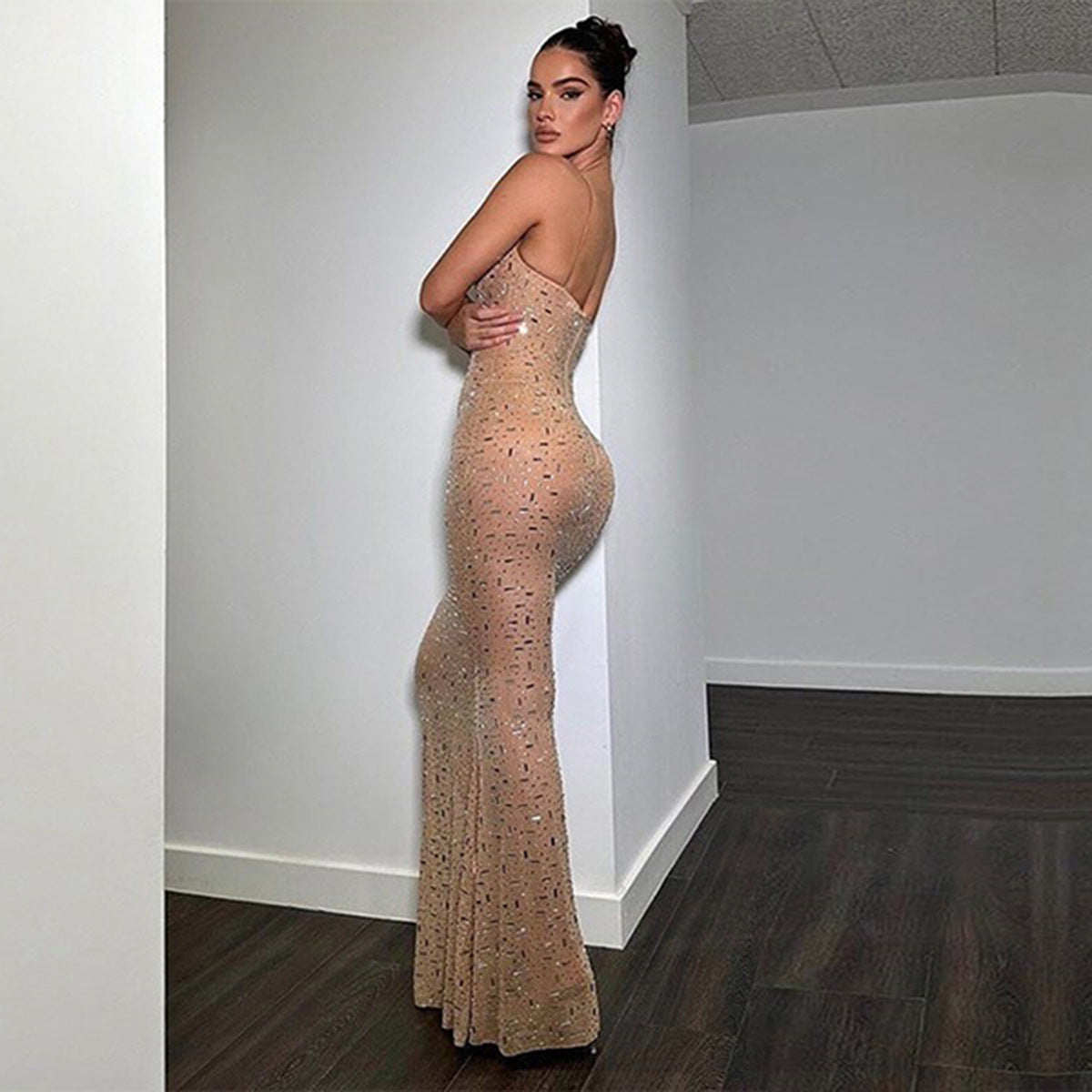 Elegant Sequin Strapless Maxi Dress