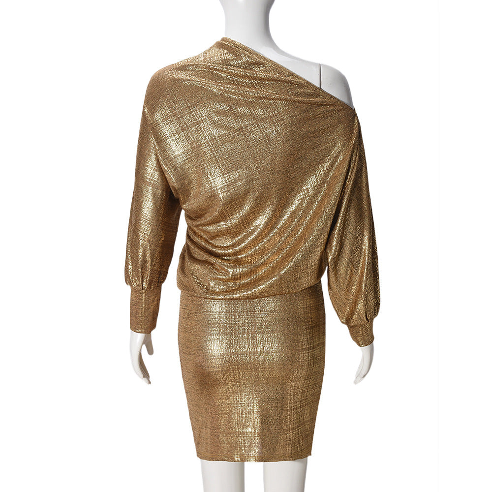 One-Shoulder Dress with Asymmetrical Sleeve