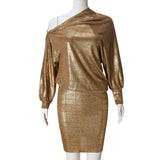 One-Shoulder Dress with Asymmetrical Sleeve
