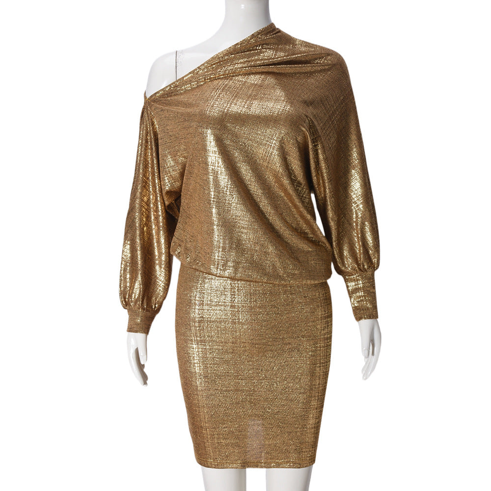 One-Shoulder Dress with Asymmetrical Sleeve