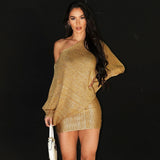 One-Shoulder Dress with Asymmetrical Sleeve
