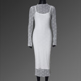 Lace Bodycon Dress with Sheer Long Sleeves