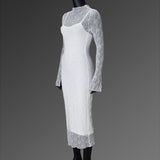 Lace Bodycon Dress with Sheer Long Sleeves