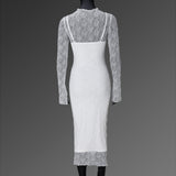 Lace Bodycon Dress with Sheer Long Sleeves
