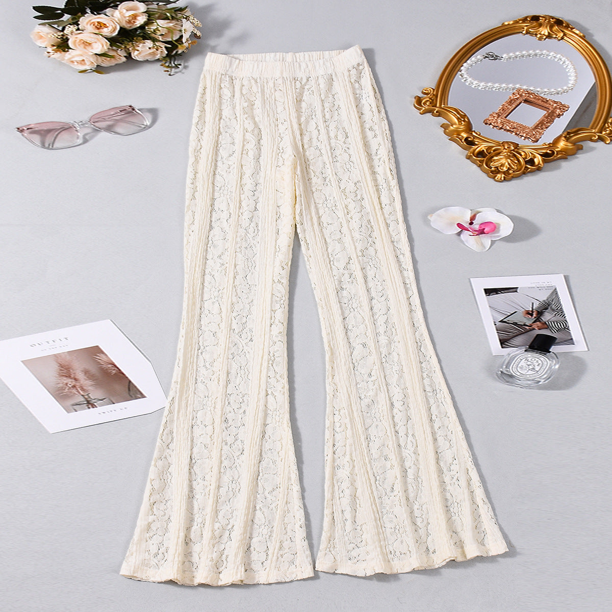 Lace Flared Pants with High Waist