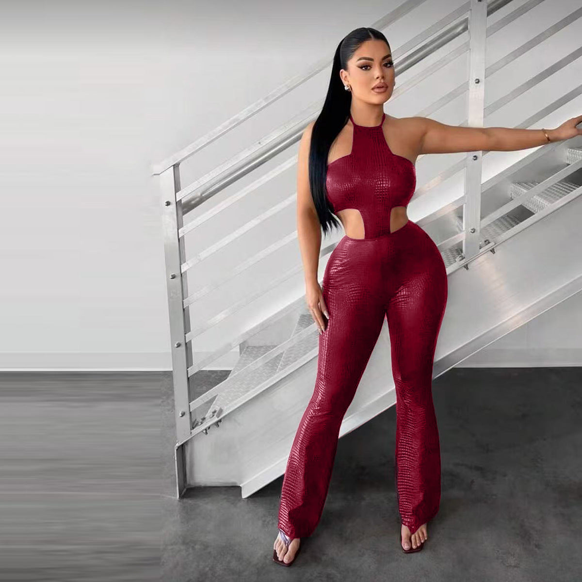 Cut-Out Jumpsuit with Textured Finish