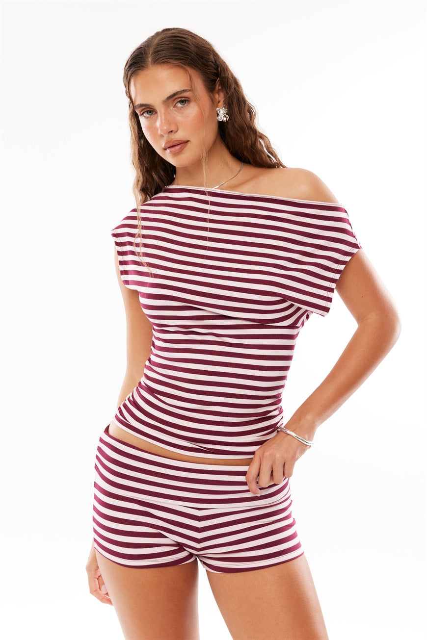 Striped Off-Shoulder 2 Piece Lounge Set