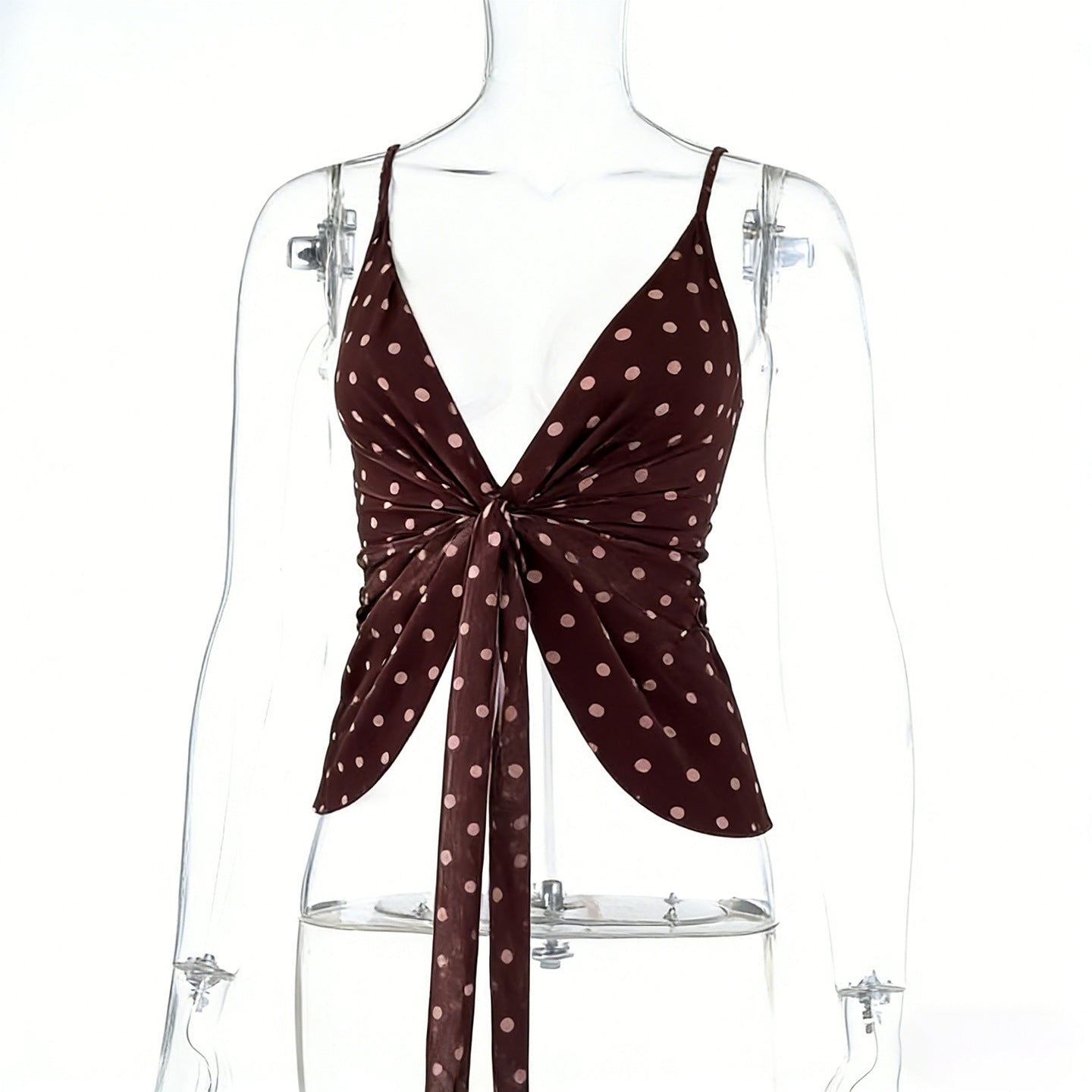 Polka Dot Tie-Front Tank Top