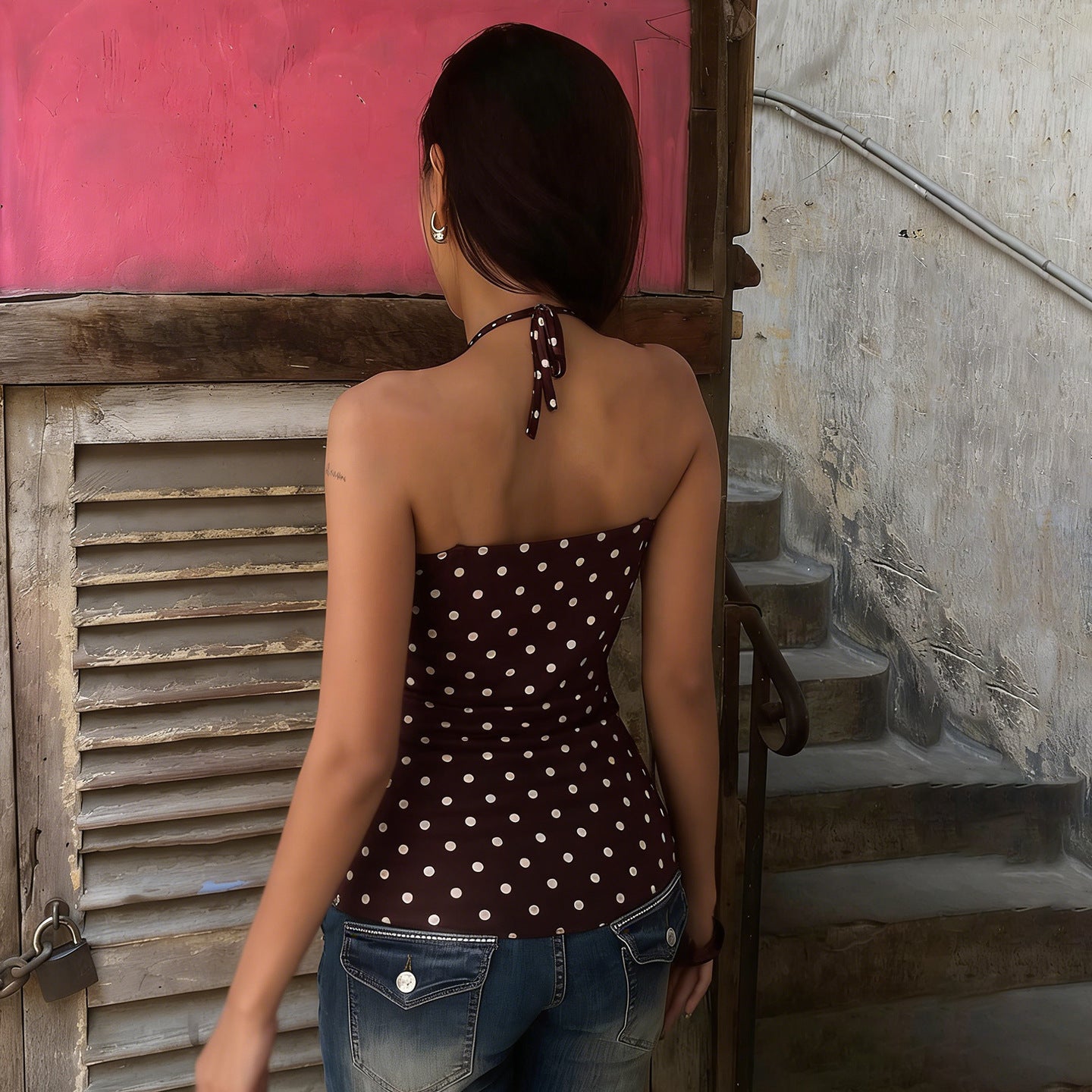 Polka Dot Tie-Front Tank Top