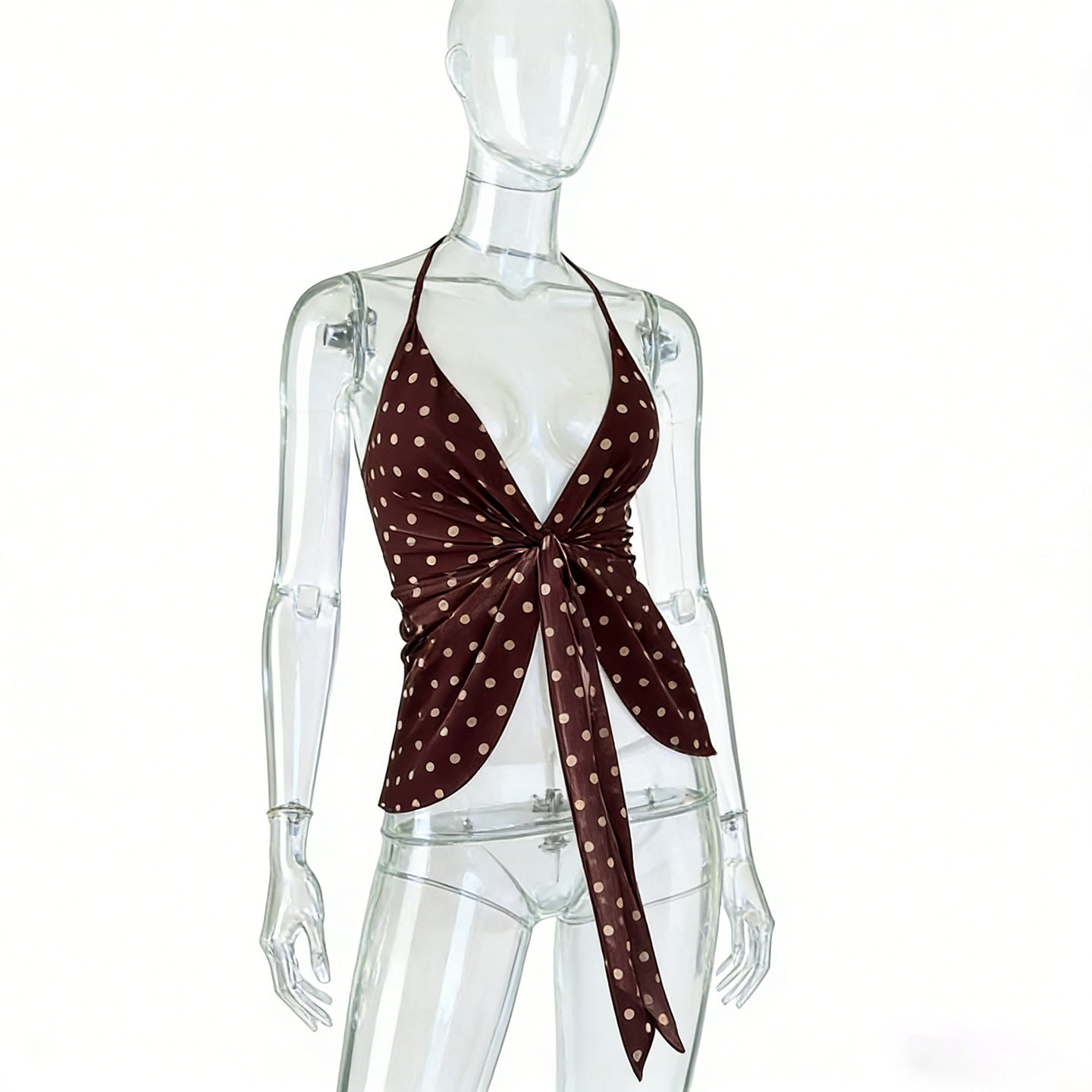 Polka Dot Tie-Front Tank Top