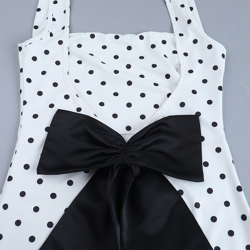 Polka Dot Maxi Dress with Bow Accent