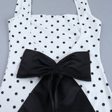 Polka Dot Maxi Dress with Bow Accent