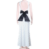 Polka Dot Maxi Dress with Bow Accent