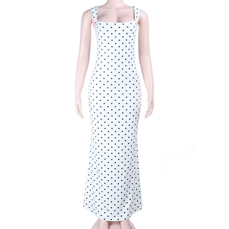 Polka Dot Maxi Dress with Bow Accent