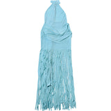 High-Neck Dress with Fringed Hem