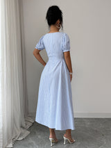 Elegant Blue Striped Maxi Dress